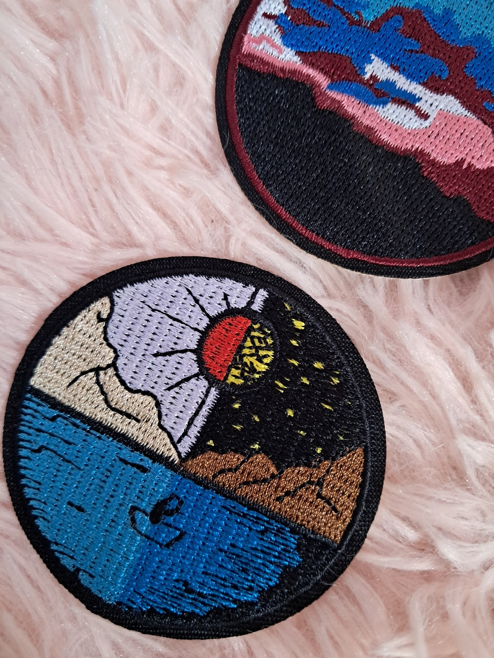 Earthy Bohemian Asian Influenced Embroidered Patch Trio - Picture 2 of 7